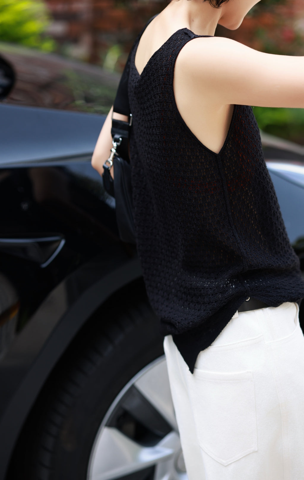 Linen and long-staple cotton knit tank