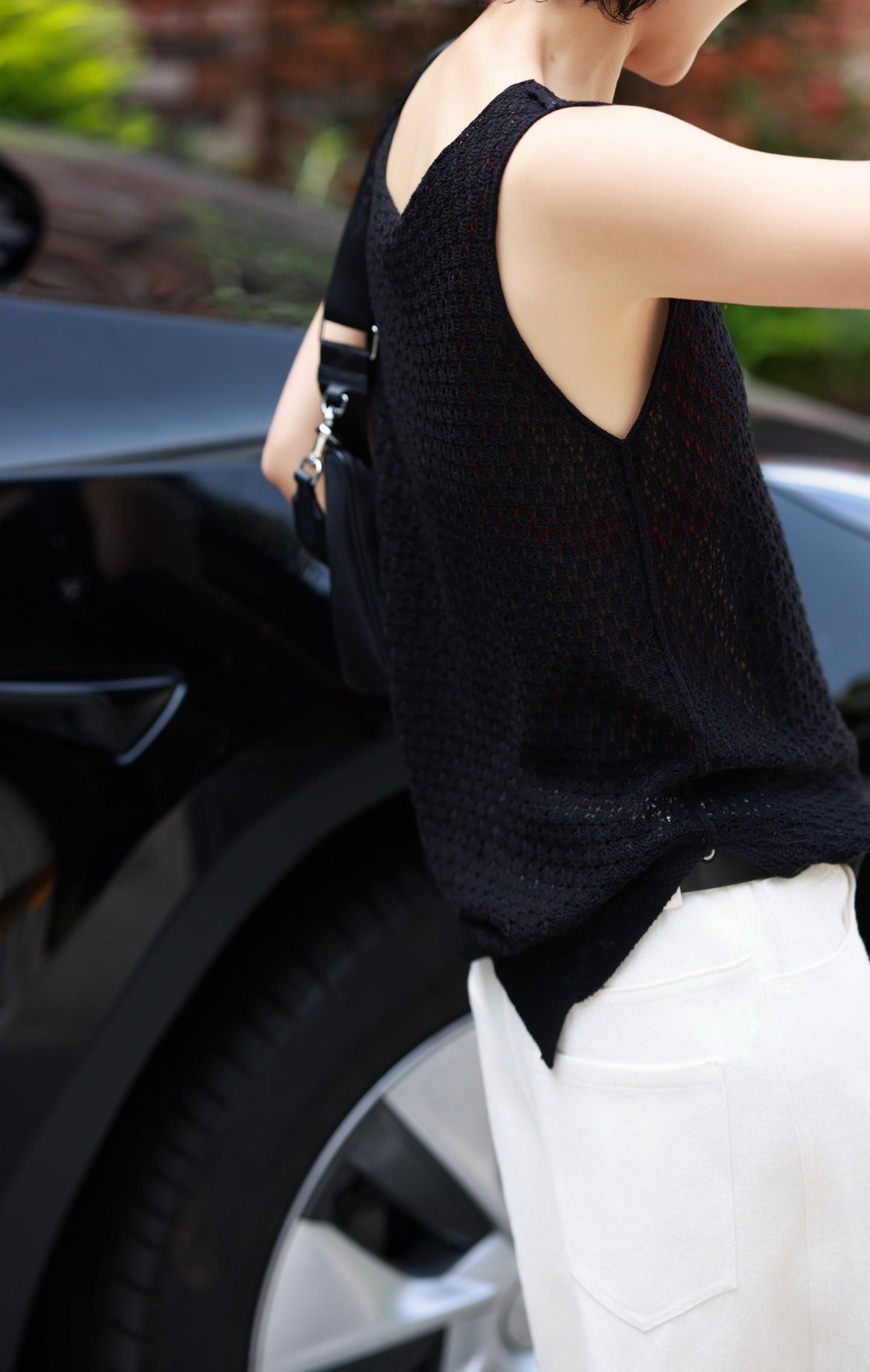 Linen and long-staple cotton knit tank