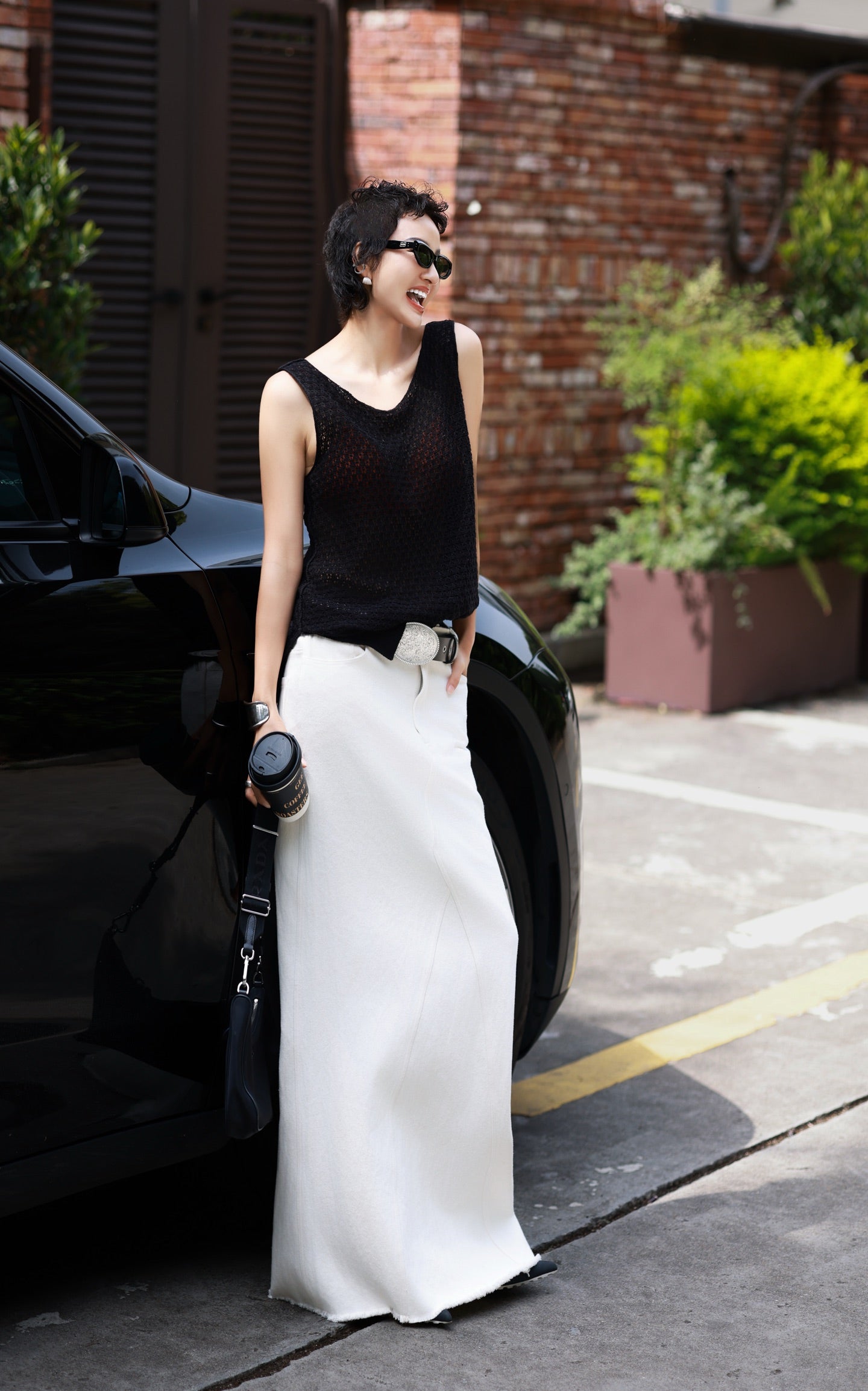 Linen and long-staple cotton knit tank