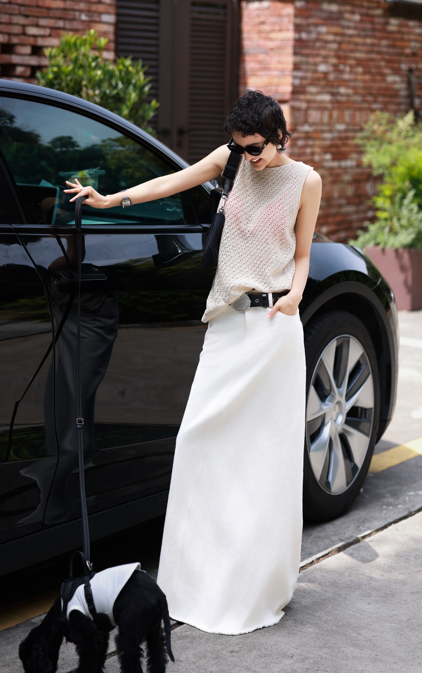 Linen and long-staple cotton knit tank