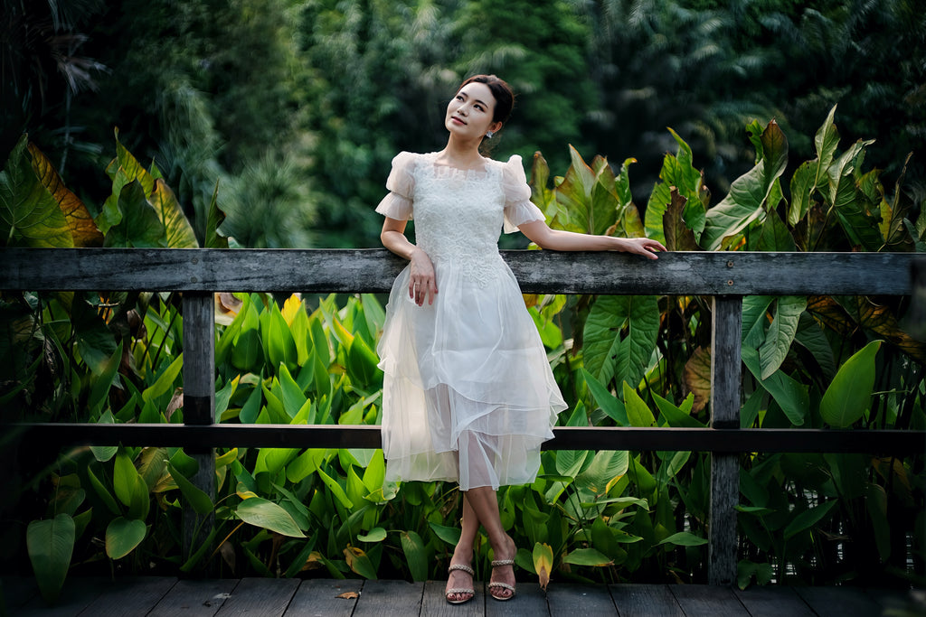 Fairytale organza puff sleeves dress
